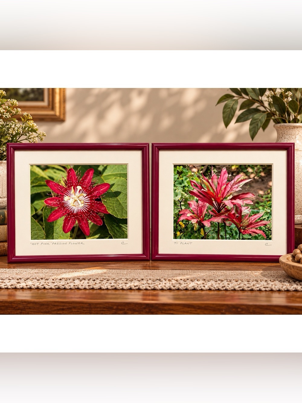 Pair of Emily Galletta Floral Flower Garden Photograph Framed Red & Green 8x10